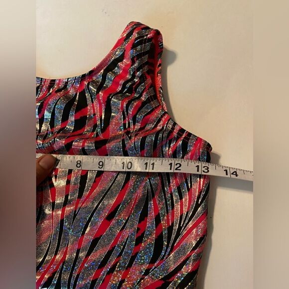 GK elite gymnastics tank practice Leotard Hot pink zebra foil print Adult -AS - Picture 5 of 8